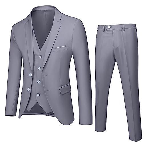 Générique blazer uomo 3 pezzi formale costume caso colore puro formale giacca un pulsante set animatore blazer moda costume costard moda, grigio, 15- 16 anni