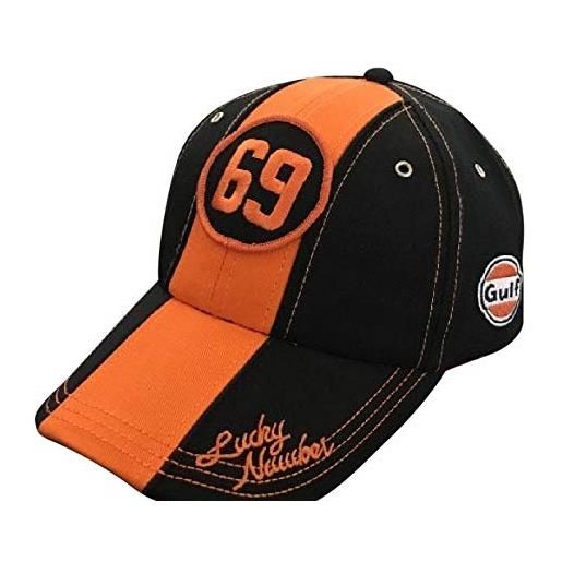 Gulf vintage 69 lucky number - cappellino da baseball da uomo, colore: nero/arancione