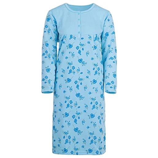Romesa - camicia da notte da donna lunga termica, con stampa e ricamo, azzurro, l
