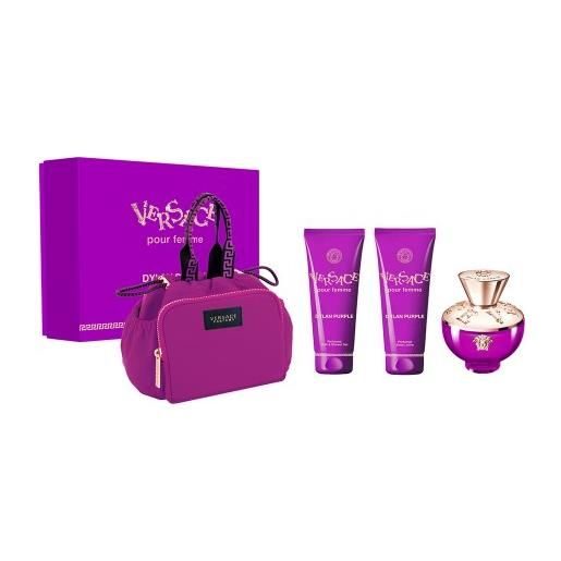 Versace dylan purple - edp 100 ml + lozione corpo 100 ml + gel doccia 100 ml + trousse cosmetica