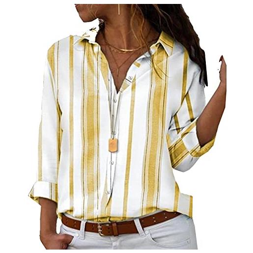 WAEKQIANG manica lunga a righe verticali da donna colletto rovesciato bottoni verso il basso camicia ampia camicia casual camicia da ufficio moda top
