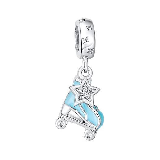 Bling Jewelry sport roller rink star dangling blu pattini a rotelle perlina si adatta bracciale charm europeo per le donne teen smalto. 925 argento sterling