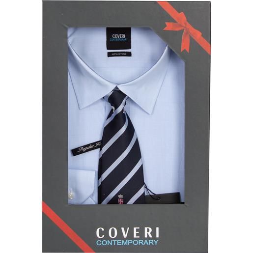 Coveri Contemporary camicia cielo collo classico con cravatta regimental in scatola regalo