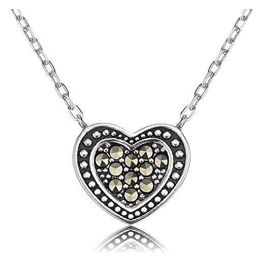Engelsrufer cuore collana con pendente per donna vintage look sterlina 925 argento markasite lunghezza 40 cm (15.75) + 4cm (0.16)