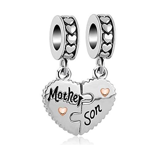 SBI Jewelry ciondolo a forma di cuore con scritta mother daughter son per braccialetti, regalo per donne, ragazze, mamma, compleanno, festa della mamma, rame, metallo. 