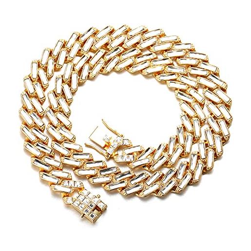 HALUKAKAH diamante catena cubano uomo, 15mm placcato oro reale 18k oro bianco catena collana 55cm, conchiglia bianca diamanti da laboratorio zircone, con confezione regalo gratuita
