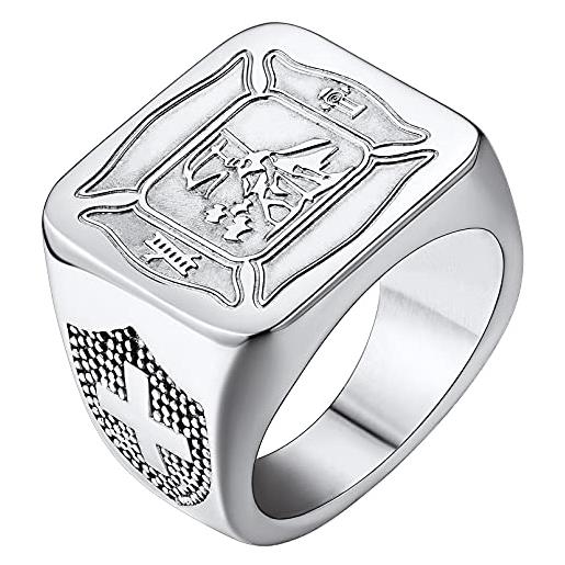 FaithHeart anello da uomo san floriano patrono dei vigili del fuoco anello amuleto in acciaio inossidabile oro placcato sigillo d'angelo misura it 14-27 confezione regalo