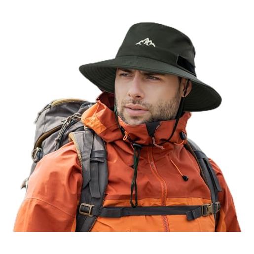 Comhats cappello impermeabile da pioggia unisex, adatto a tutte le condizioni atmosferiche, per golf, safari, pesca, escursionismo, antivento, regolabile, ripiegabile, 54-66 cm, nero , xxl