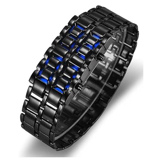 TACINO orologio elettronico a led con cinturino in acciaio legato orologio da polso da uomo con display a luce rossa e blu orologio digitale
