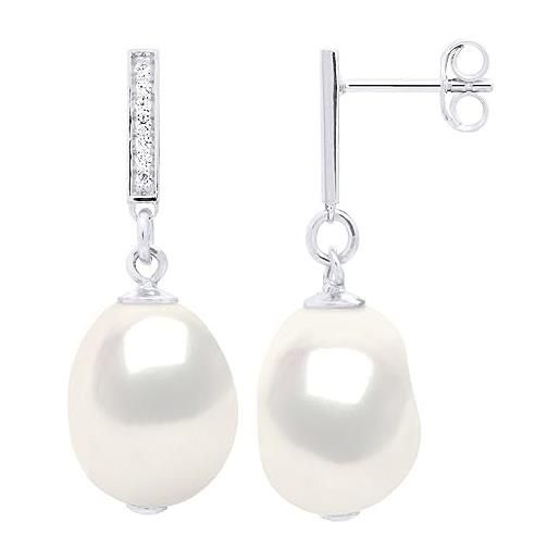 PEARLS & COLORS NATURAL FINE PEARLS orecchini a goccia di perle coltivate d'acqua dolce di forma barocca 11-12 mm - qualità aaa+ - argento 925 e ossido di zirconio - gioielli per donna