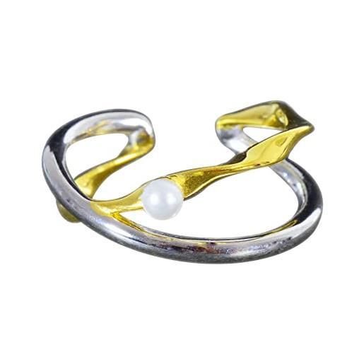 NicoWerk anello da donna in argento asimmetrico argento 925 dorato incrociato doppia fila perla bicolore regolabile aperto sri758