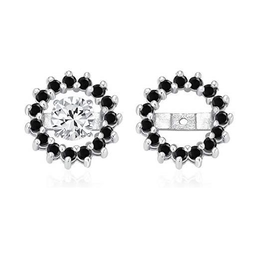 Bling Jewelry nero cubic zirconia cz round pave halo orecchini giacche per borchie solo per donne. 925 sterling silver