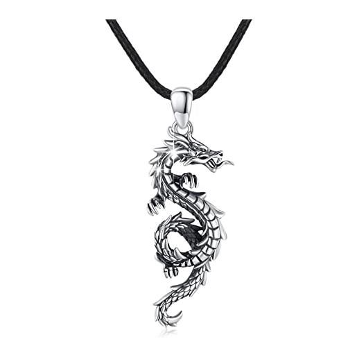 CUOKA MIRACLE collana con drago, in argento sterling 925, da uomo, con ciondolo a forma di drago, unisex, ossidato, idea regalo per uomini e ragazze, argento sterling