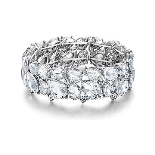 EVER FAITH braccialetto donna, sposa festa gioielli cristallo austriaco 2 strato goccia elasticità bracciale per nozze trasparente argento-fondo