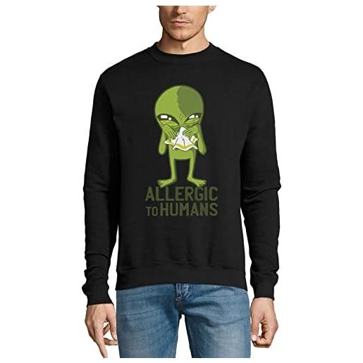 Generic allergic to humans funny alien sneezing maglia in cotone felpa pullover jumper nero medium