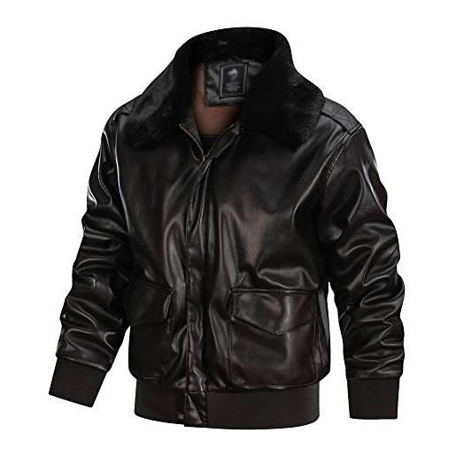 YAOTT uomo giacca in pelle da motociclista in similpelle con collo di pelliccia, giubbotto spessa caldo cappotto bomber invernale con tasca con bottone marrone xs