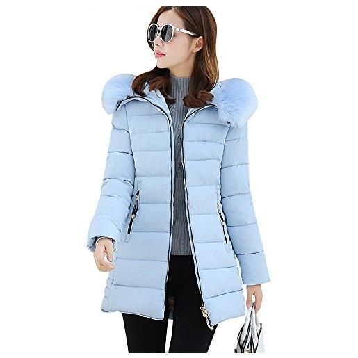 ZhuiKun donna giubbino con cappuccio di pelliccia cerniera imbottito invernale calda giacca cappotto pink l