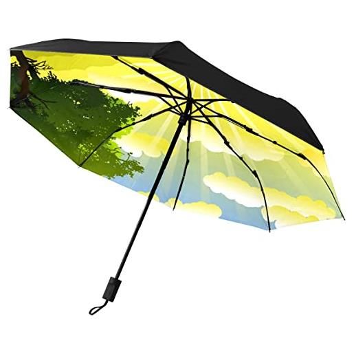 GISPOG ombrello pieghevole automatico, montagne nuvole impermeabili compatte sole e pioggia da viaggio, colore unico, taglia unica