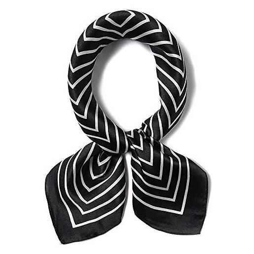 ANDANTINO sciarpa quadrata in pura seta di gelso 100% per capelli-27 '' donna uomo fazzoletto da collo in seta naturale foulard stampato digitale. . , nero, bianco, medium