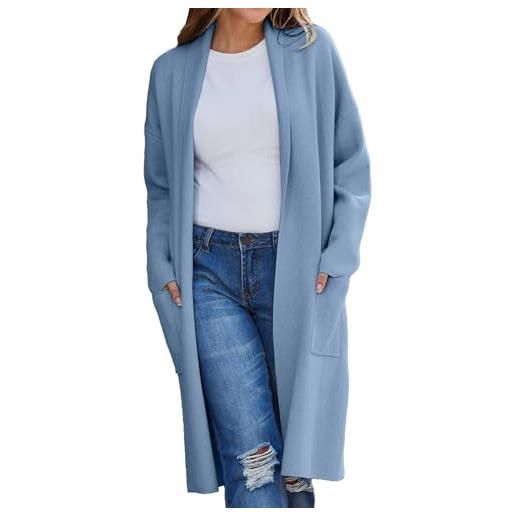 Yowablo cardigan casual da donna in lana lunga con risvolto sottile alla moda autunno e inverno tinta unita cappotti grigio (blue, s)