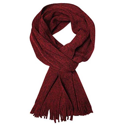 Rotfuchs - sciarpa lavorata a maglia, tinta unita, alla moda, 100% lana fine (merino) rosso nero (moulline). 190 x 27 cm