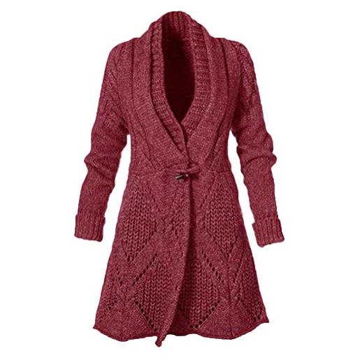 Minetom cardigan donna manica lunga cappotto in maglia casual maglione giacca vintage pulsante corno outwear rosso m