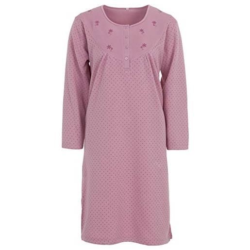 Zeitlos camicia da notte da donna, termica, a maniche lunghe, con bottoni invernali, taglia m-xxl, rosa antico, xl