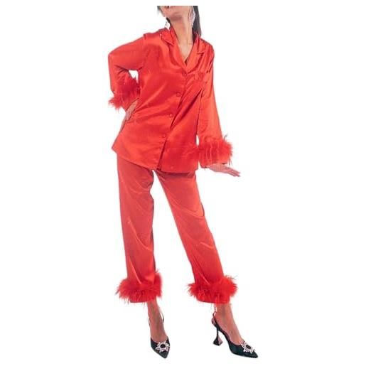 Geagodelia set pigiama da donna scozzese camicia da notte 2 pezzi camicia a maniche lunghe con piuma + pantaloni pigiama natale (rosso, s)
