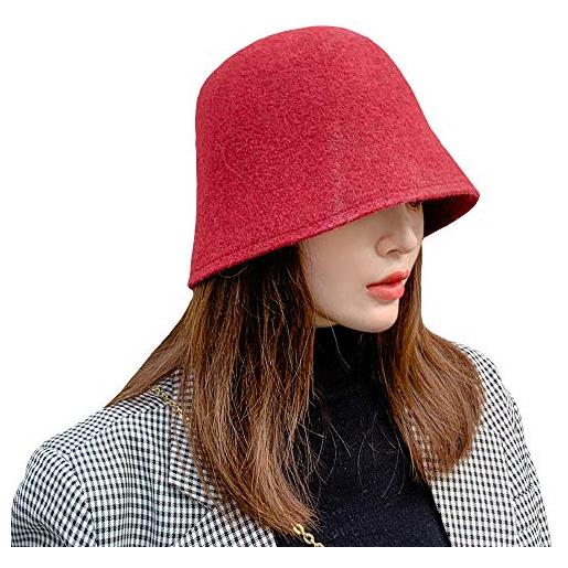 CHERISH cappello invernale da pescatore per le donne, cappello di lana del secchio di cotone solido caldo del bacino del cappello, rosso, taglia unica