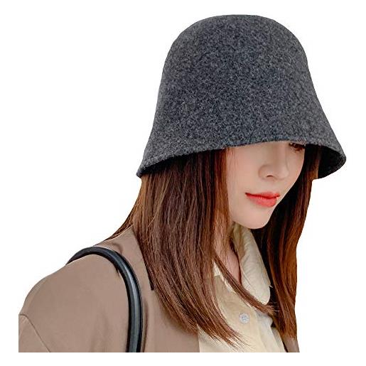 CHERISH cappello invernale da pescatore per le donne, cappello di lana del secchio di cotone solido caldo del bacino del cappello, grigio scuro, taglia unica