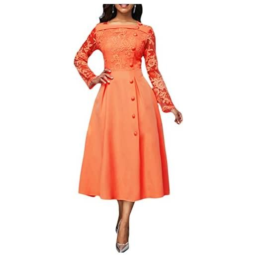 shownicer donna manica lunga vestito in pizzo elegante tinta unita vita alta abito da cerimonia sposa ospite cocktail party a arancione xxl