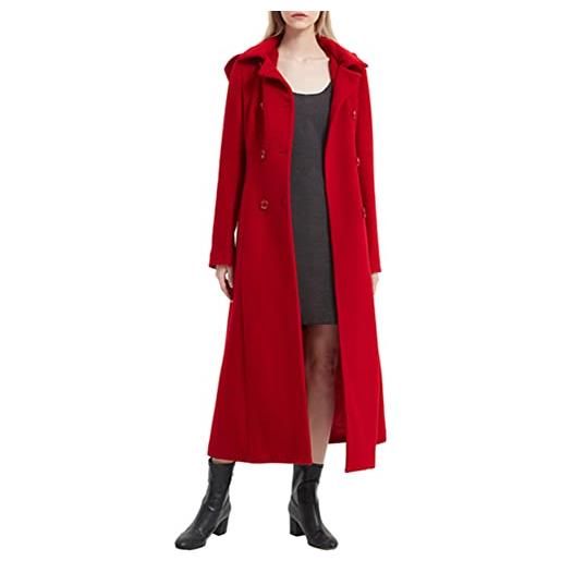 PLAERPENER inverno donne doppio petto con cappuccio lungo cashmere lana cappotto soprabito giacca max lunghezza pisello trench, rosso, 12