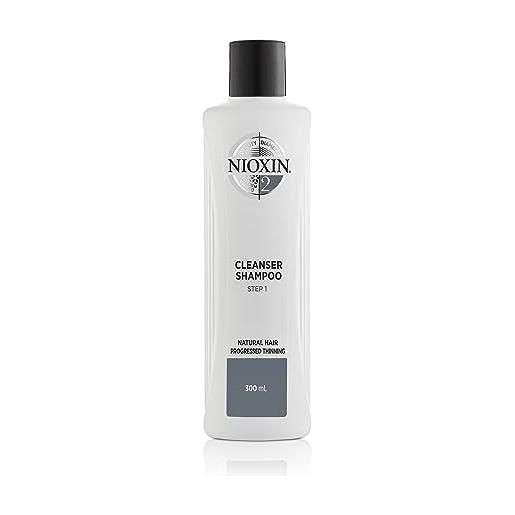 Nioxin Professional nioxin cleanser shampoo sistema 2 | shampoo anticaduta, riduce la caduta dei capelli | per capelli naturali assottigliamento avanzato, 300ml