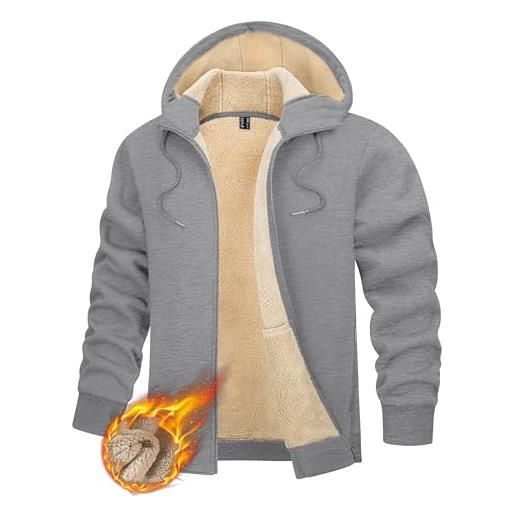 TACVASEN uomo giacca in pile felpato giacca invernale calda sport streetwear (l, grigio chiaro)