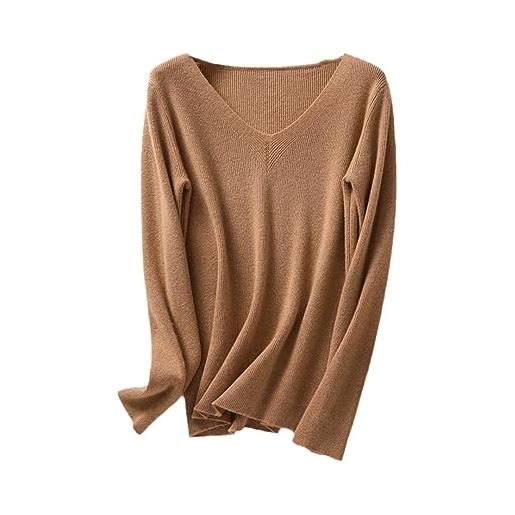 Vogrtcc womens v neck cashmere knitted pullover bottoming slim sweaters