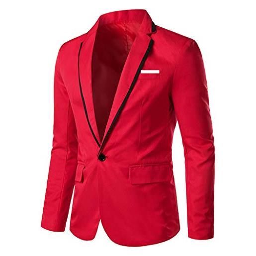 MNRIUOCII blazer uomo sportivo giacca slim fit matrimonio smoking moderno elegante giacca britannica alla moda solido bottone cappotto glitter vestito giacca carnevale costume, colore: rosso, m