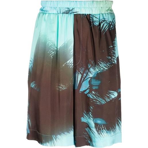 Laneus palm tree-print elasticated-waist shorts - blu