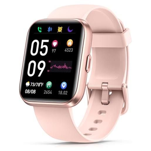 Quican smartwatch donna uomo con chiamate alexa - smart watch orologio fitness tracker con cardiofrequenzimetro spo2 sonno contapassi-impermeabile ip68 orologi sportivo per android ios(rosa)