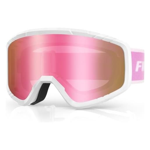 Findway occhiali da sci per bambini, occhiali da snowboard, otg, casco compatibile con protezione uv, occhiali da sci per antiappannamento per sci/moto da neve, ragazzi ragazze junior adolescenti 3-14 anni