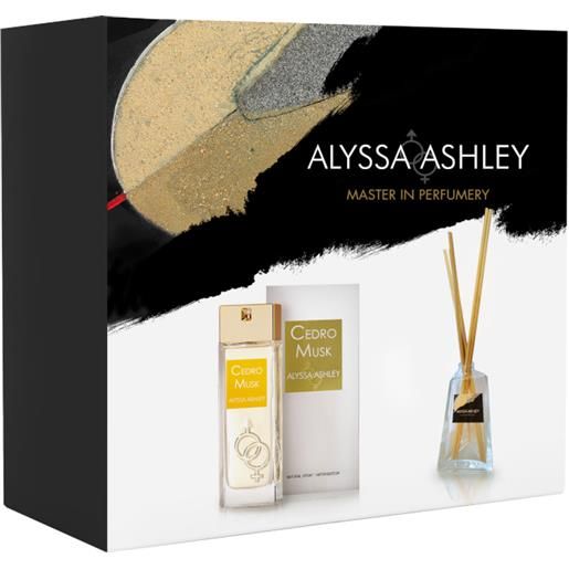 Alyssa Ashley cedro musk confezione 100 ml eau de parfum + 50 ml profumatore d'amiente con bacchette