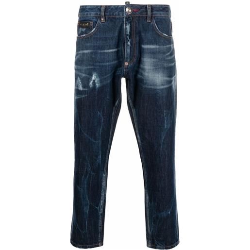 Philipp Plein jeans crop con effetto vissuto - blu