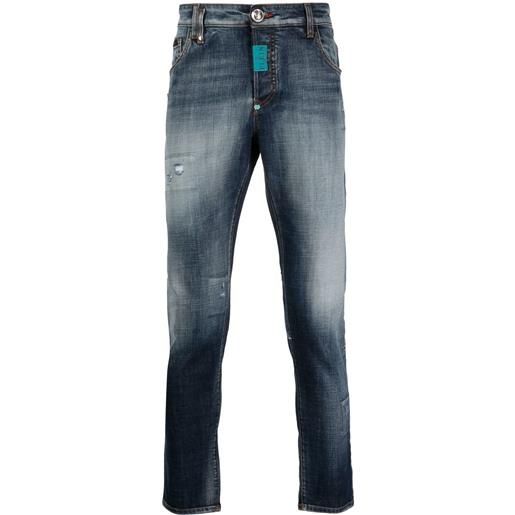 Philipp Plein jeans skinny con effetto schiarito - blu