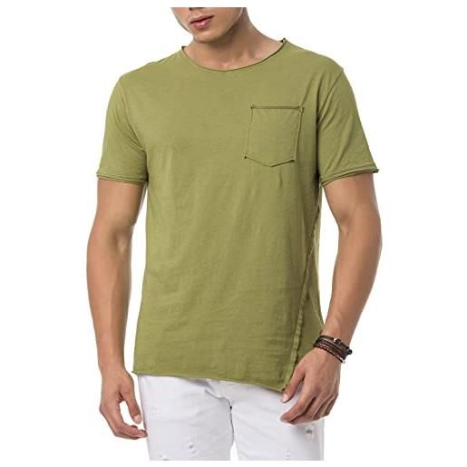 Redbridge maglietta da uomo con taglio asimmetrico, con tasca sul petto in cotone, beige. , xl