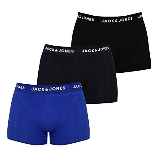 JACK & JONES jaccrazy solid trunks 3 pack noos, boxer uomo, nero (navy blazer/black), l confezione da