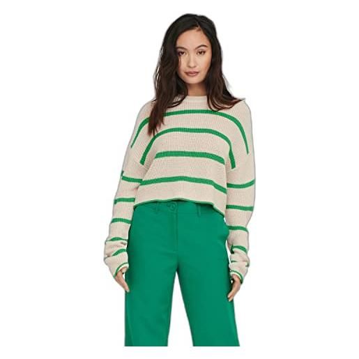 Only onlmalavi l/s cropped pullover knt maglione lavorato a maglia, pumice stone/stripes: green bee, s da donna