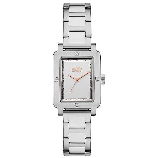 DKNY orologio per donna, movimento a tre lancette city rivet, orologio in acciaio inossidabile con cassa di 24 mm e cinturino in pelle o acciaio, argento (silver)