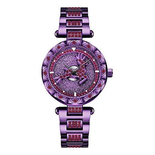 RORIOS 360°ruotabile dial donna orologi da polso acciaio inox band diamante simulato orologi da polso ladies watch