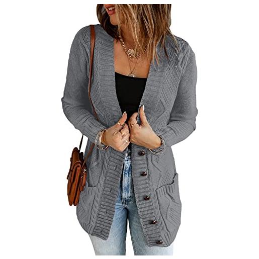 Roskiky - maglione a maniche lunghe con bottoni sul davanti, da donna grigio chiaro medium