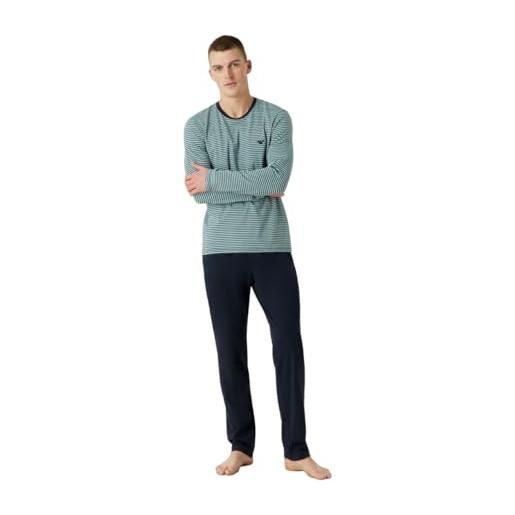 Emporio Armani set di pajamas da uomo yarn dyed stripes pajama, borgogna/striscia marina, m (pacco da 2)