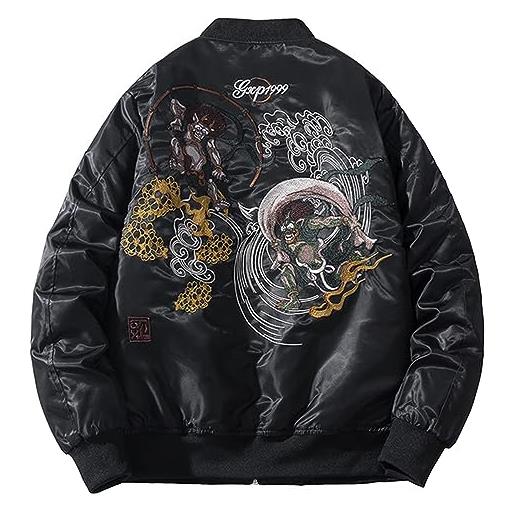 XYXIONGMAO cyberpunk streetwear bomber windbreaker techwear fantasma ricamo abbigliamento giacca da uomo, nero , xxl